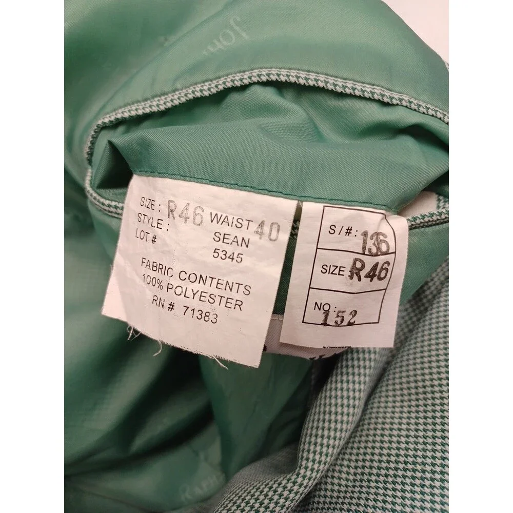 John Raphael Platinum Blazer Mens Green Houndstooth Sport Coat Sz 46R